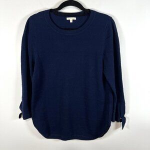 Lisa Todd Exposed Seam Tunic Sweater Crewneck Long‎ Tie Sleeve Cotton Navy Sz L
